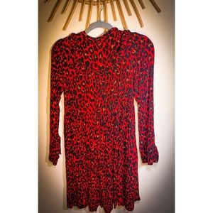 Long sleeve red dress with animal print